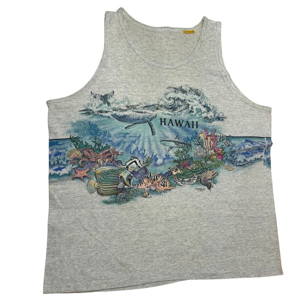 Sansegal MCMXCIV Gray Hawaiian Tank Top Gray Sea Life Coral XL 23x27